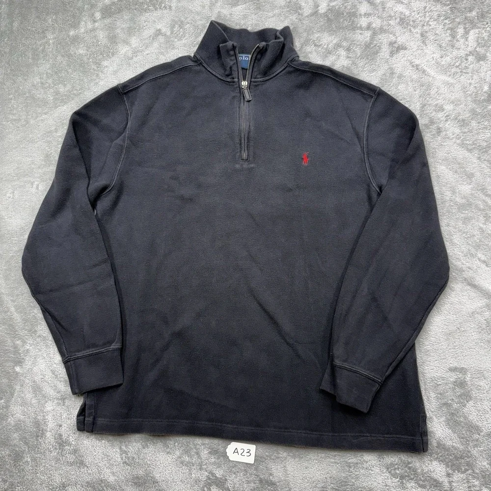 Vintage Polo Ralph Lauren Black Mens Large Quarter Zip Pullover Sweater